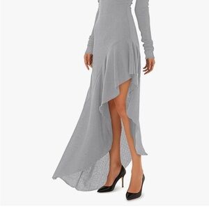 Asymmetric High-Low Maxi Dress in Light Gray